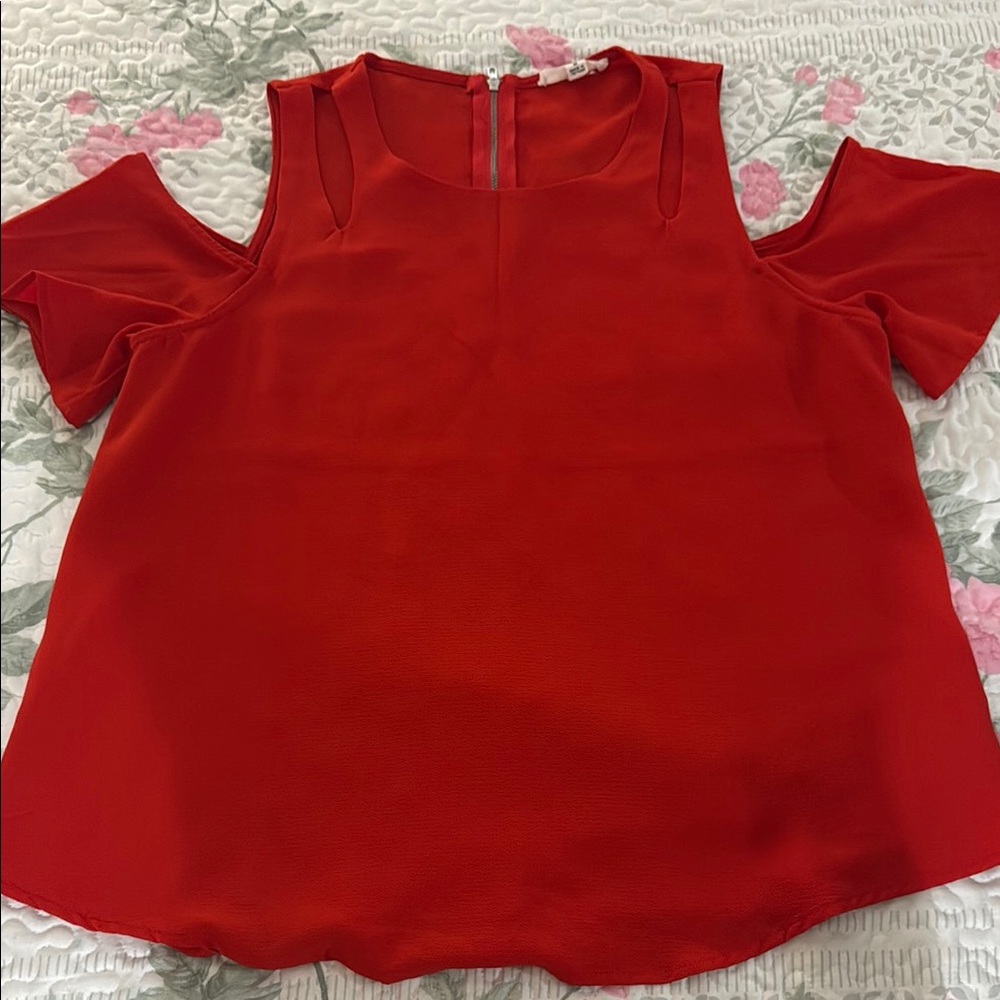 Mine Vibrant Red Cold Shoulder Blouse